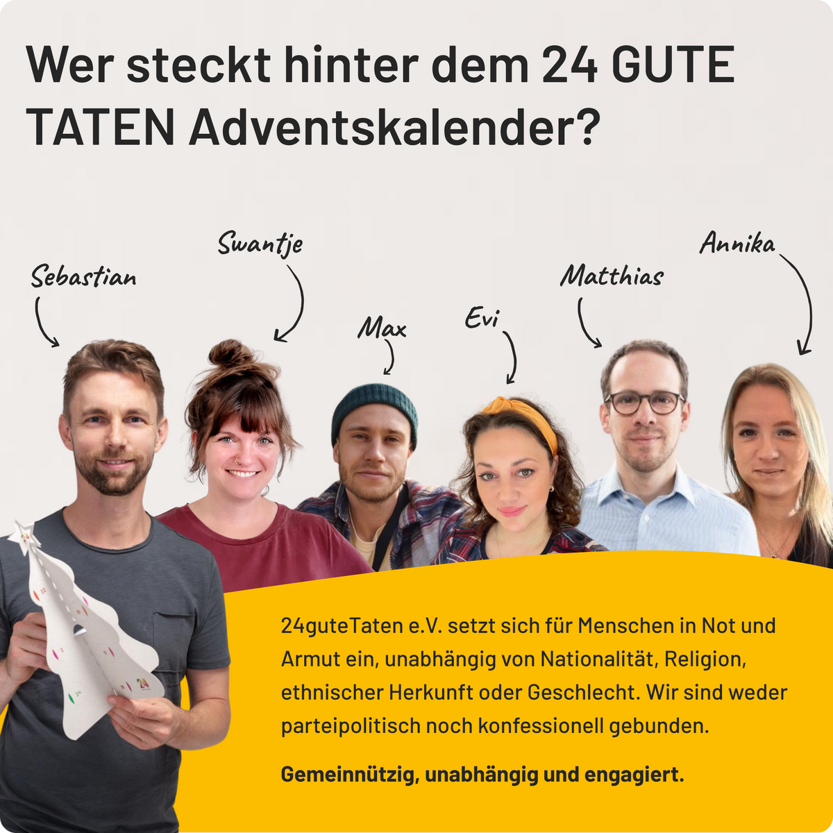 Teamfoto von 24guteTaten e.V., der es sich zur Aufgabe gemacht hat, Menschen in Not zu helfen, unabhängig von ihrer Herkunft.