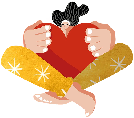 Illustration einer Person, die ein Herz umarmt