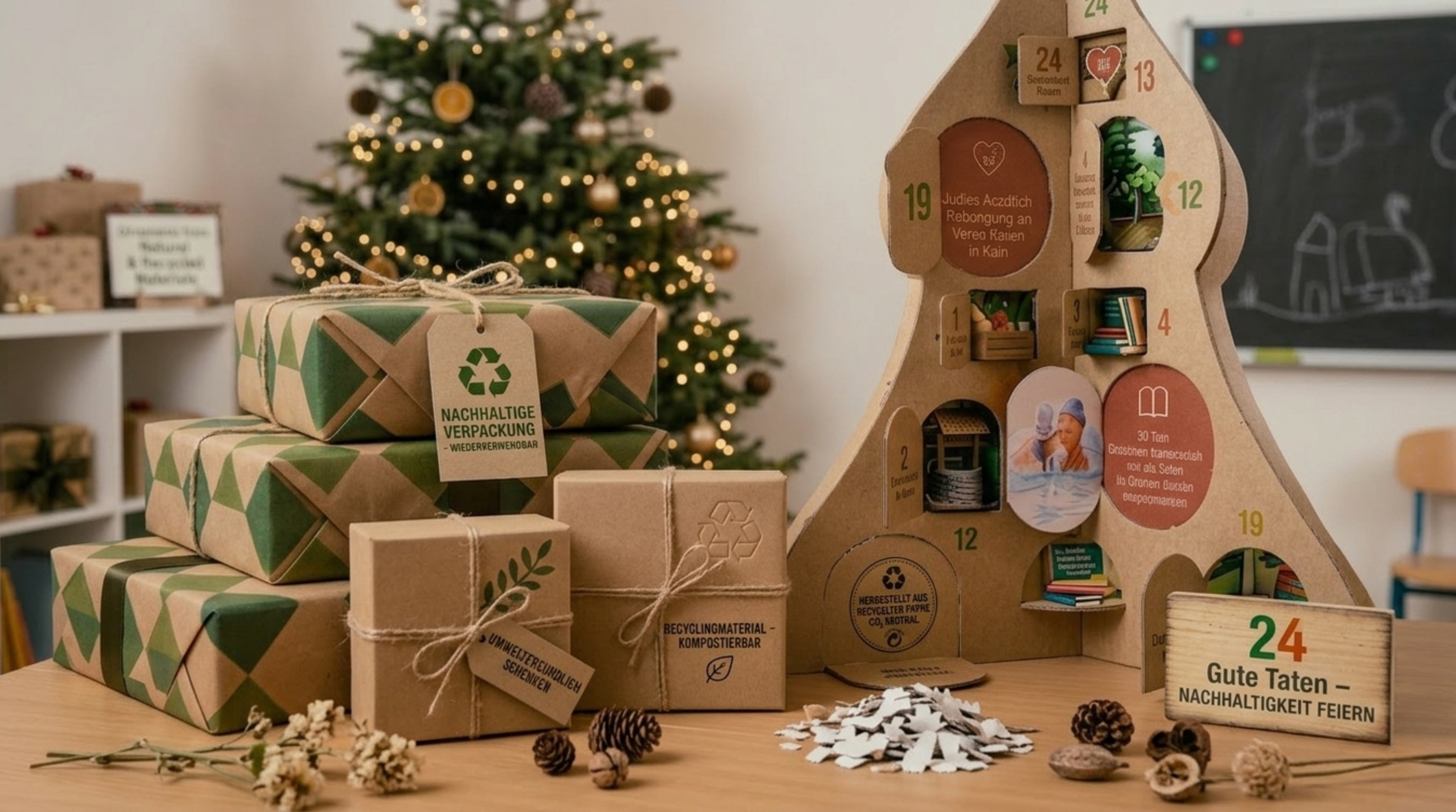 Nachhaltiger Adventskalender aus 100% Recyclingpapier mit umweltfreundlicher Verpackung