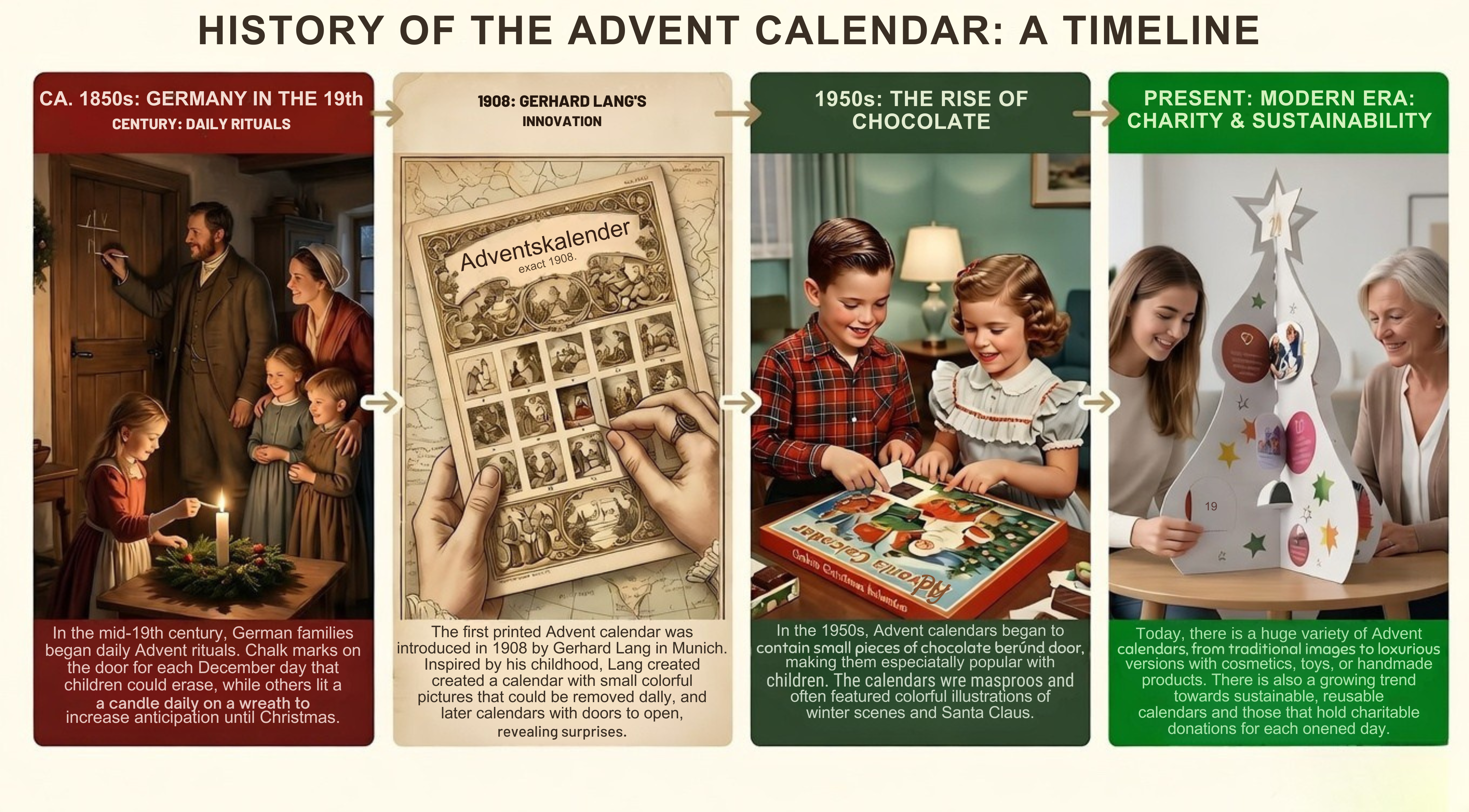 Historical advent calendar from early 1900s showing the origins of the tradition